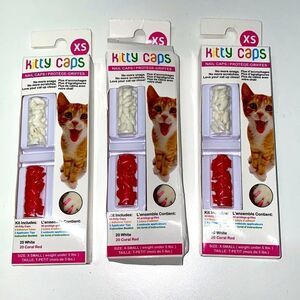 😻KITTY CAPS NAIL CAPS White / Coral red 120COUNT NEW